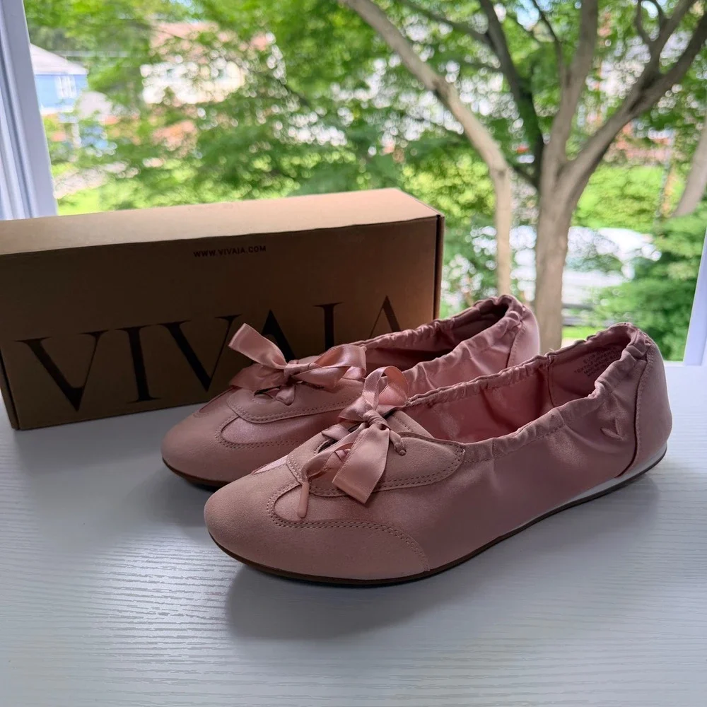 VIVAIA Yanka Peach Blush Satin Ballet Flats Women's US 7.5 / EU 38.5 NIB